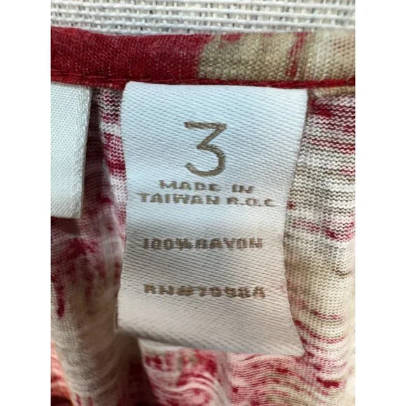 Chicos Womens Knitted Blouse Size 3 Red Abstract 3/4 Sleeve Retro Pullover Y2K - Picture 3 of 12